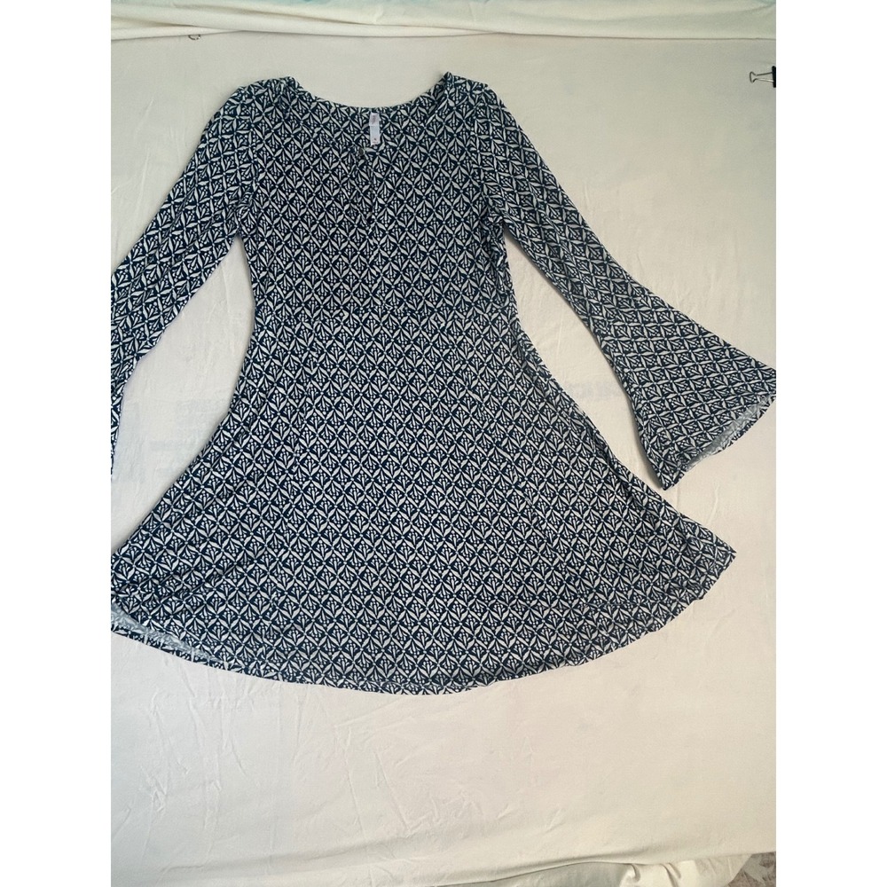 Xhilaration Womens Navy Blue White Geometric Bell Sleeve Mini Dress Size M